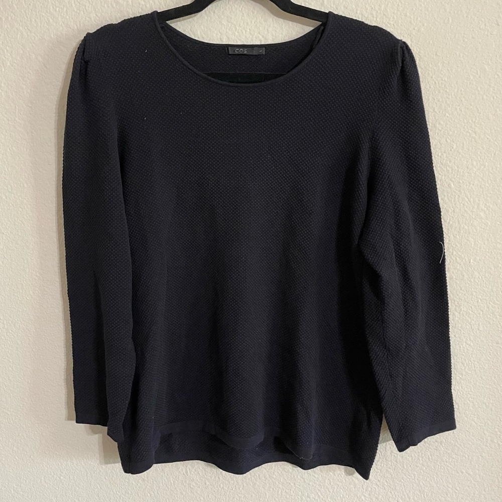 COS Navy Crew Neck Textured Sweater